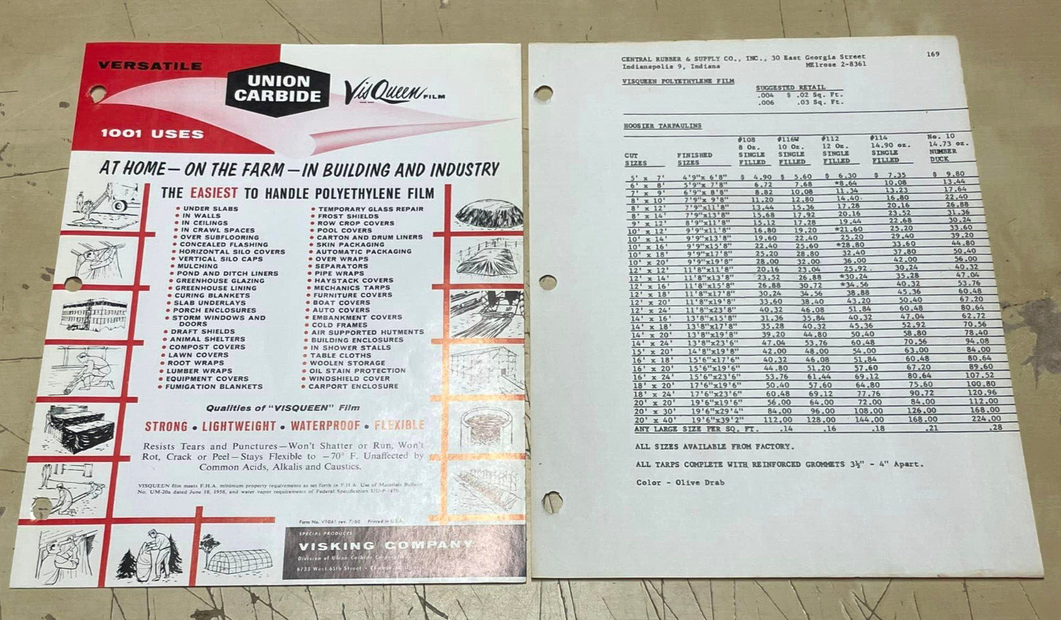 Vtg Original Visqueen Film Union Carbide Visking Farm Equipment Ad & Price List