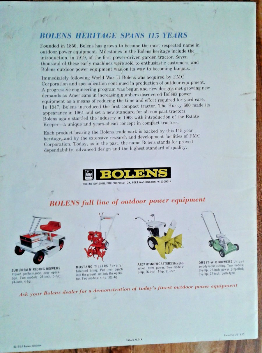 1965 Bolens Husky Tractors Lawn and Garden Brochure Catalogue 24 Pages