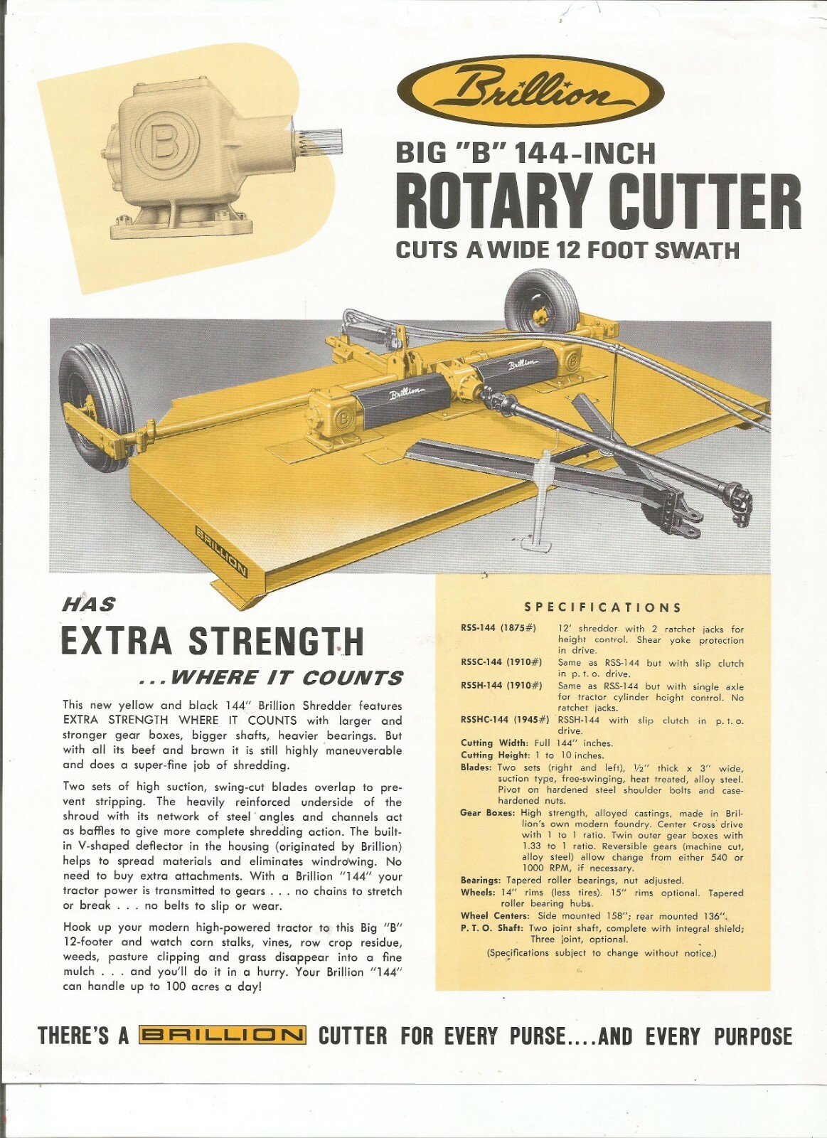 Original Brillion Big « B » 144-inch Rotary Cutter Sales Brochure Form Number 70-D