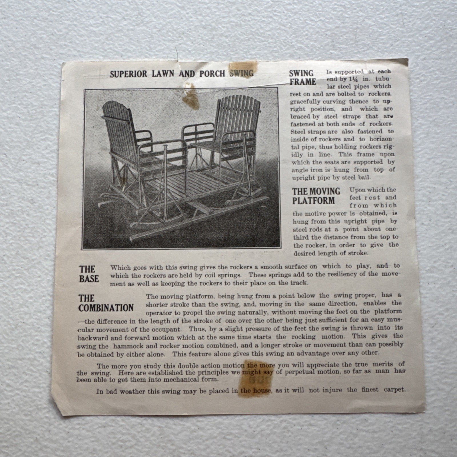 The Superior Hay Stacker Manufacturing Co. Superior Lawn & Porch Swing Pamphlet