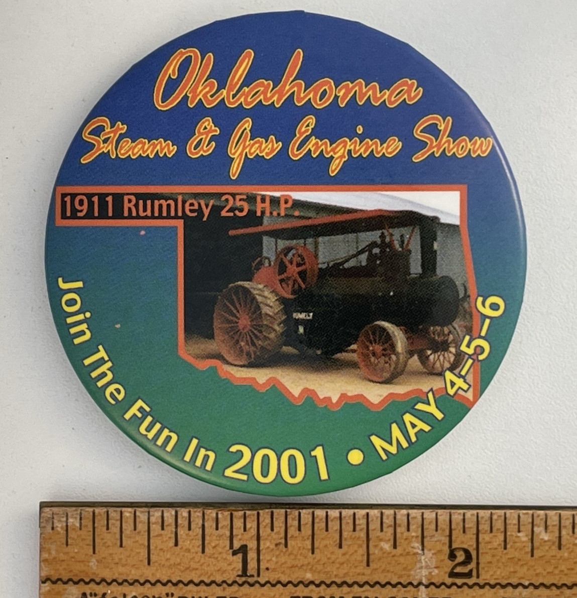 Pinback Advertising Button: Oklahoma Steam & Gas Engine Show 2001