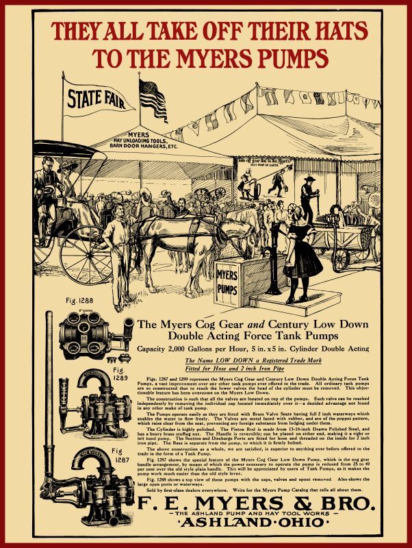 1910 F.E. Myers & Bro NEW Metal Sign: Cog Gear/Century Tank Pumps. Ashland, OhiO