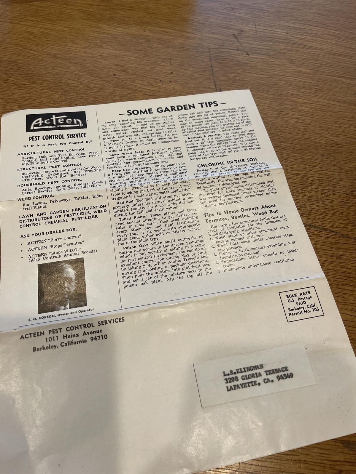Brochure Vintage Acteen Pest Control Service News Newsletter Advertising