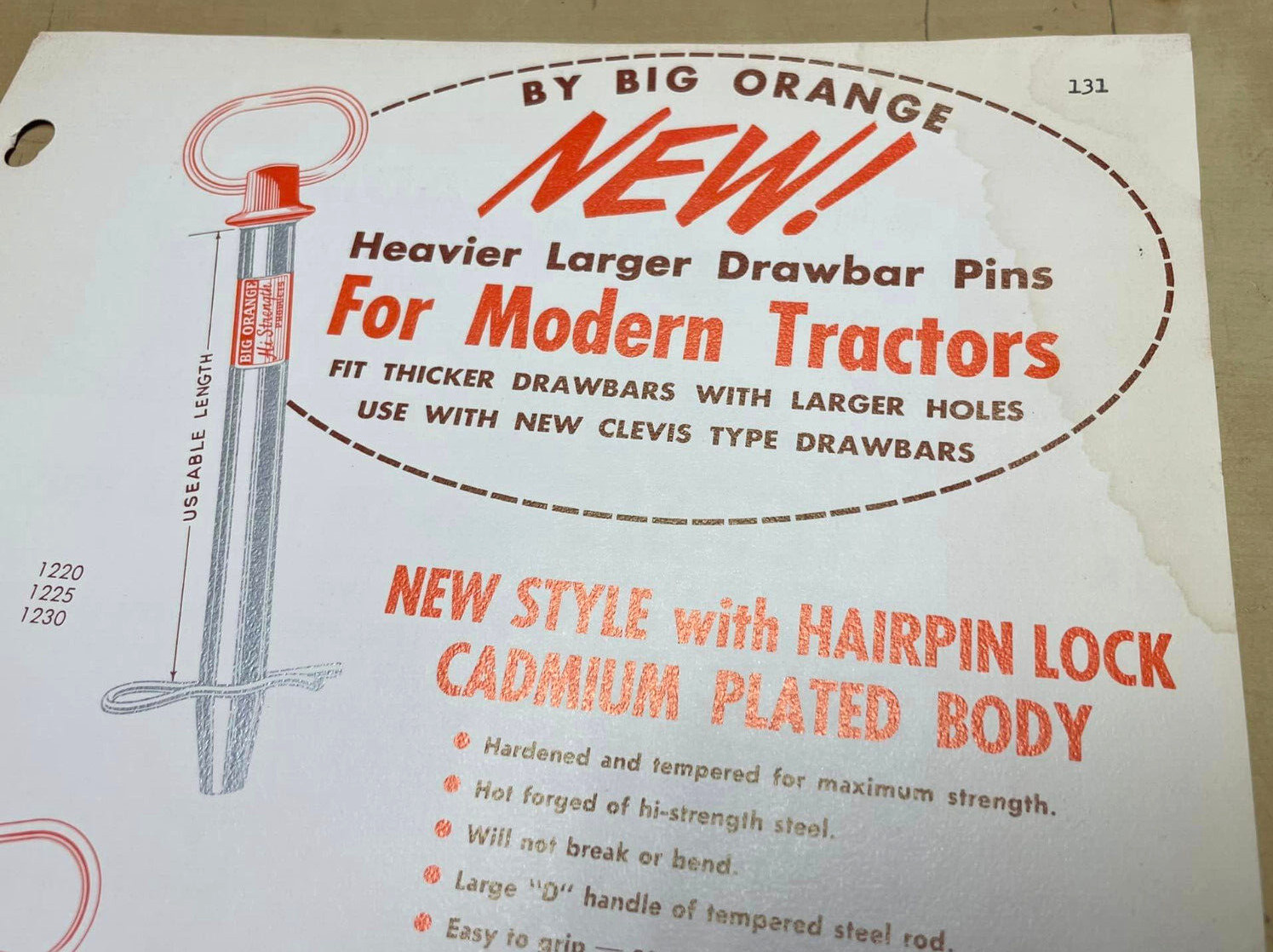 Vtg 1960s Lox All Sta-Pin Big Orange Tractor Clevises One-Page Ads & Price List