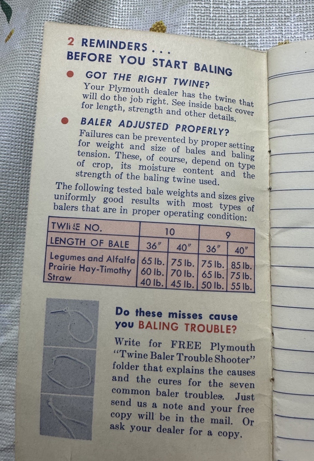 Vintage Plymouth Red Top Baler Twine Farm Advert Pocket Guide Book, Welland Ont.