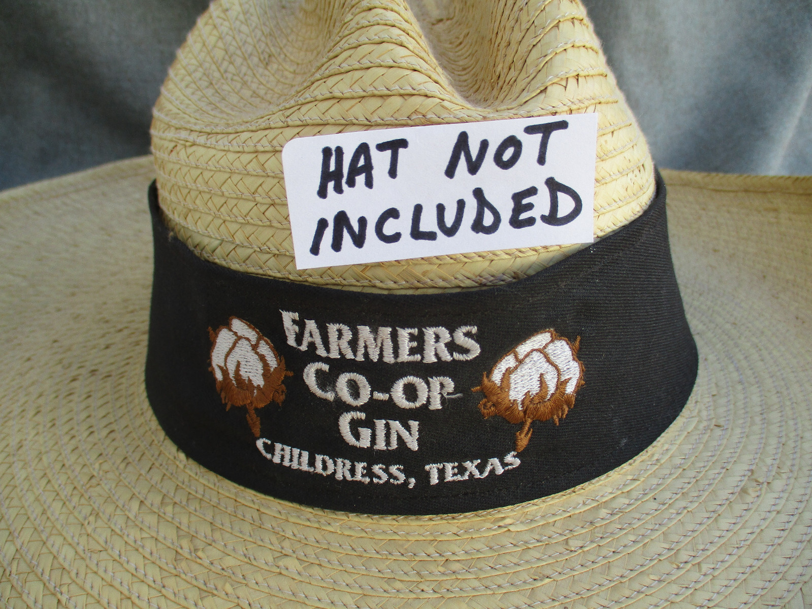 VINTAGE FARMERS CO-OP COTTON GIN CHILDRESS TEXAS EMBROIDERED COWBOY HAT BAND?