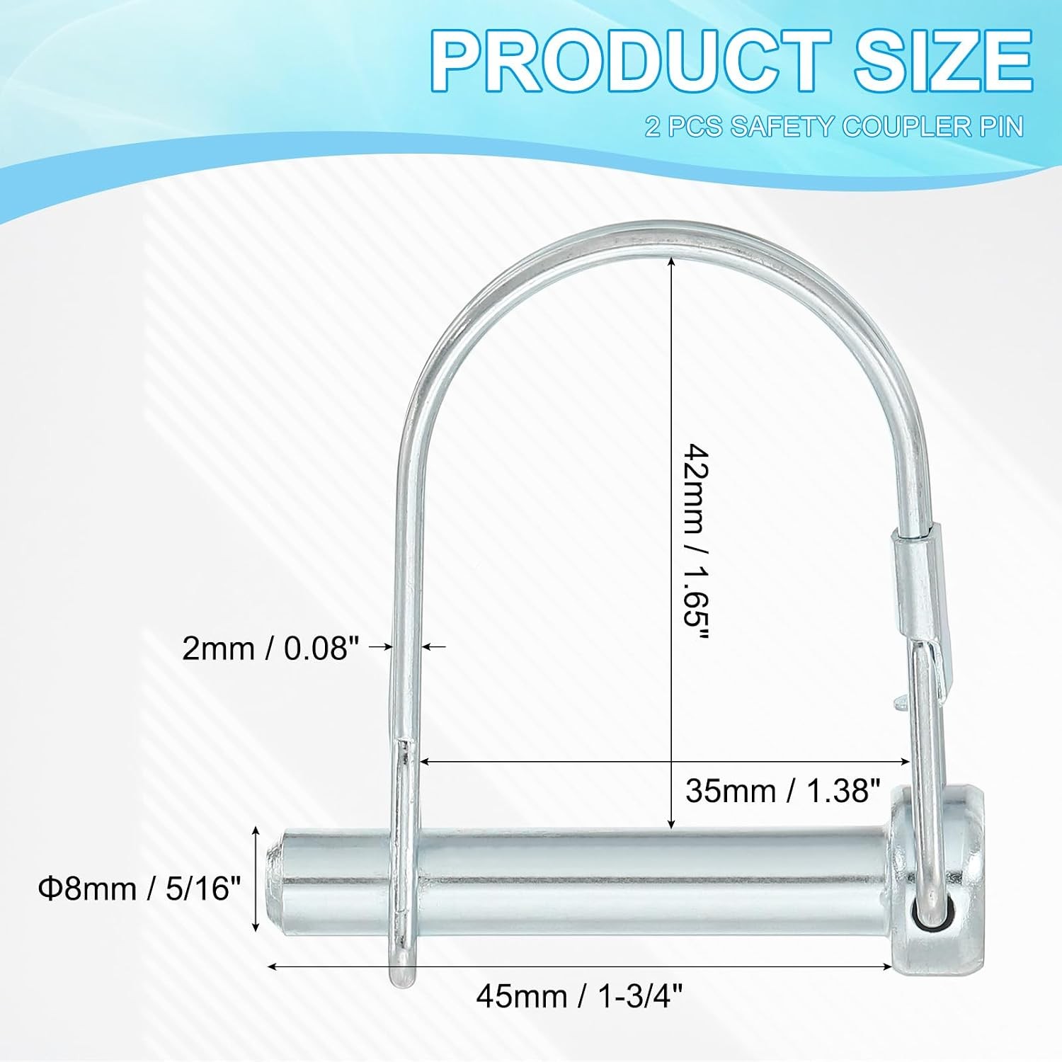 Trailer Coupler Pin 5/16×1-3/4×1.38&Prime;(D*L*IW), 2 Pcs Wire Lock Pin Safety Shaft