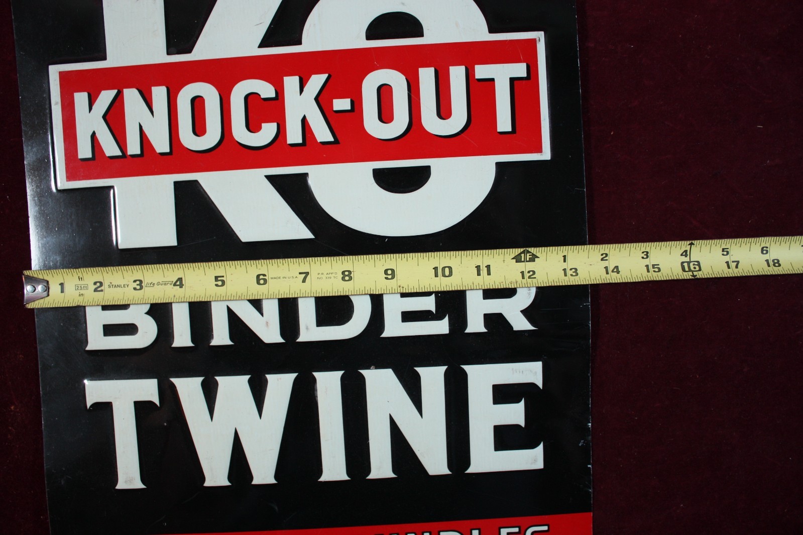 ** VINTAGE WE SELL KO KNOCK-OUT BINDER TWINE TIN SIGN AG DEALER ADVERTISING **
