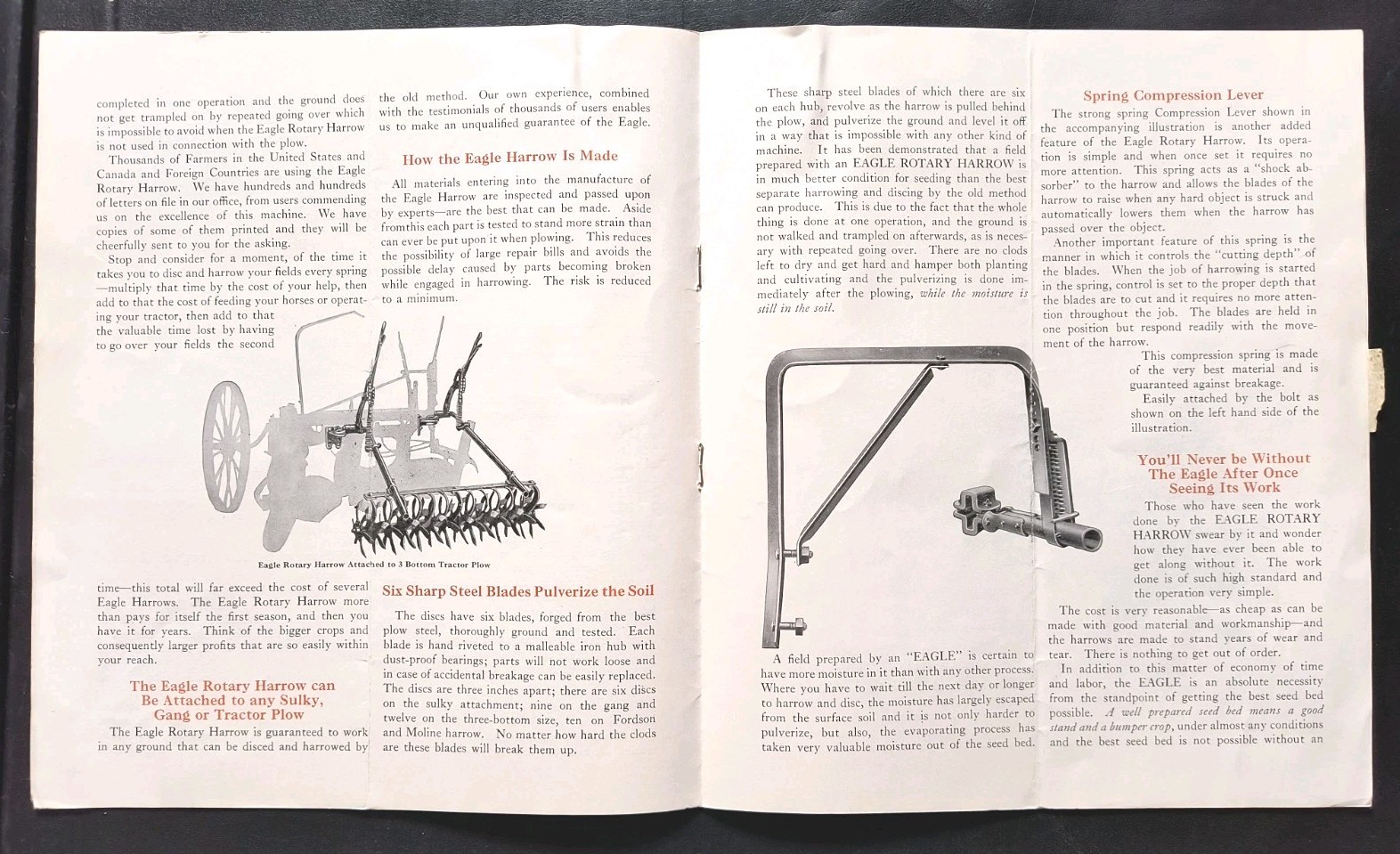 1920 Eagle Mfg. Rotary Harrow Dealer Advertising Brochure Lot Farming Ad Ill