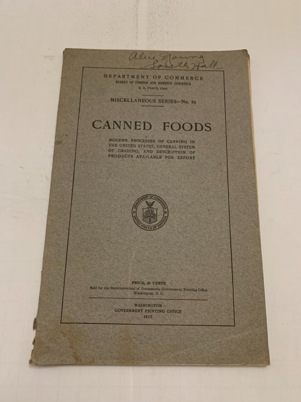 1917 Canned Foodsby Department Of Commerce Booklet