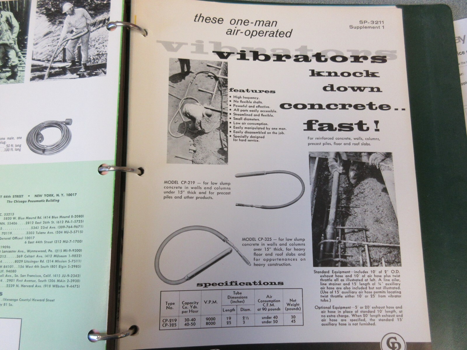 Chicago Pneumatic Concrete Vibrators & Jack Hammers Information