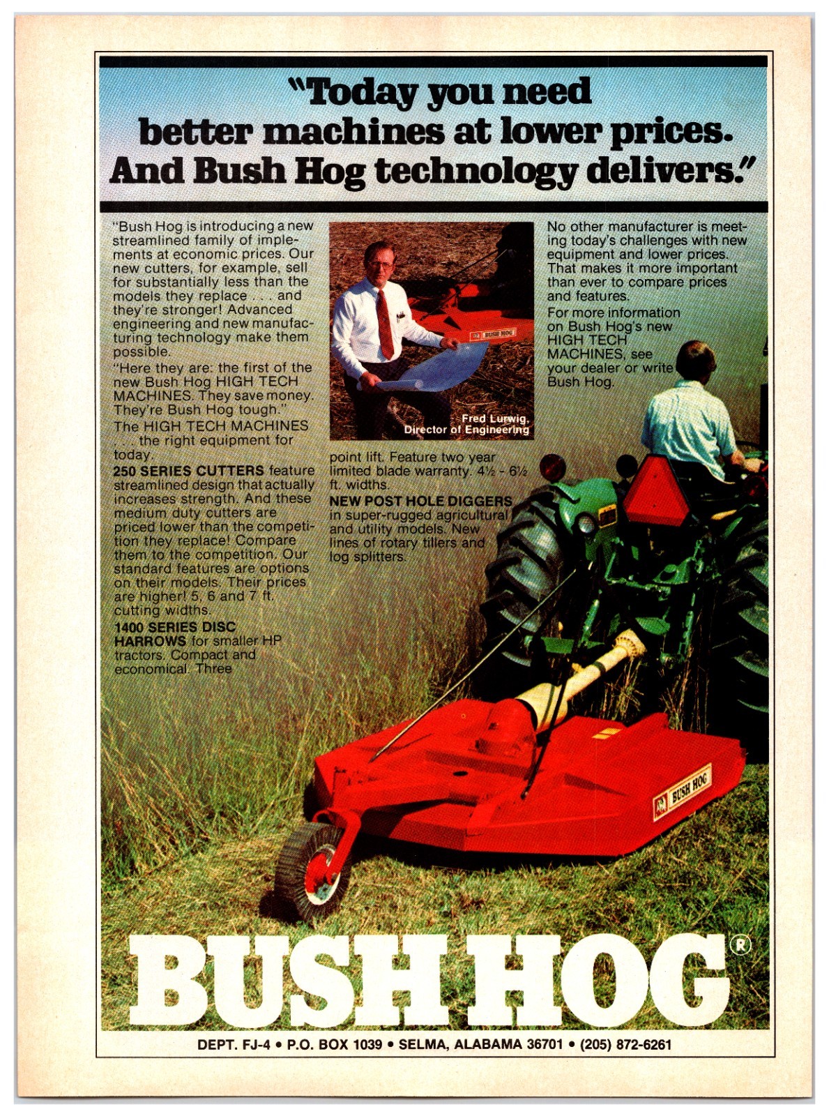 Vintage 1982 Bush Hog Rotary Mower Original Print Ad (8in x 11) Advertisement