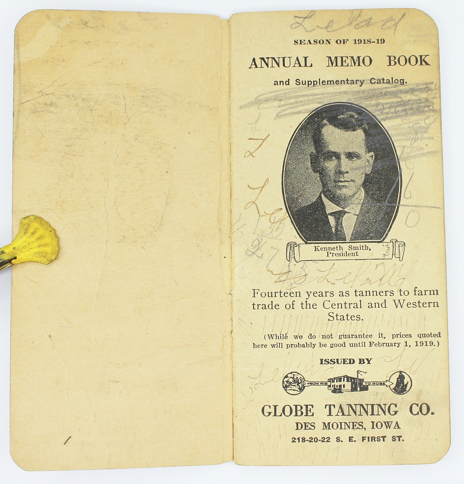 Vintage 1918-19 Season ANNUAL MEMO BOOK Globe Tanning Co Illustrated