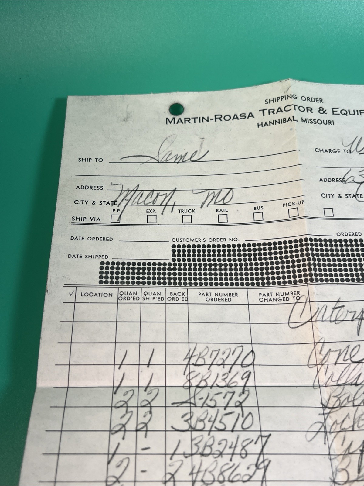 Vintage Hannibal, Missouri Martin-Roasa Tractor & Equipment Recipe