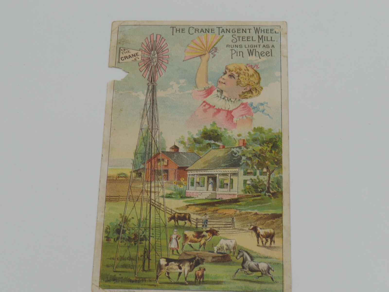 Vintage The CRANE TANGENT WINDMILL 1890&rsquo;s TRADE CARD Chicago Grand Island NE