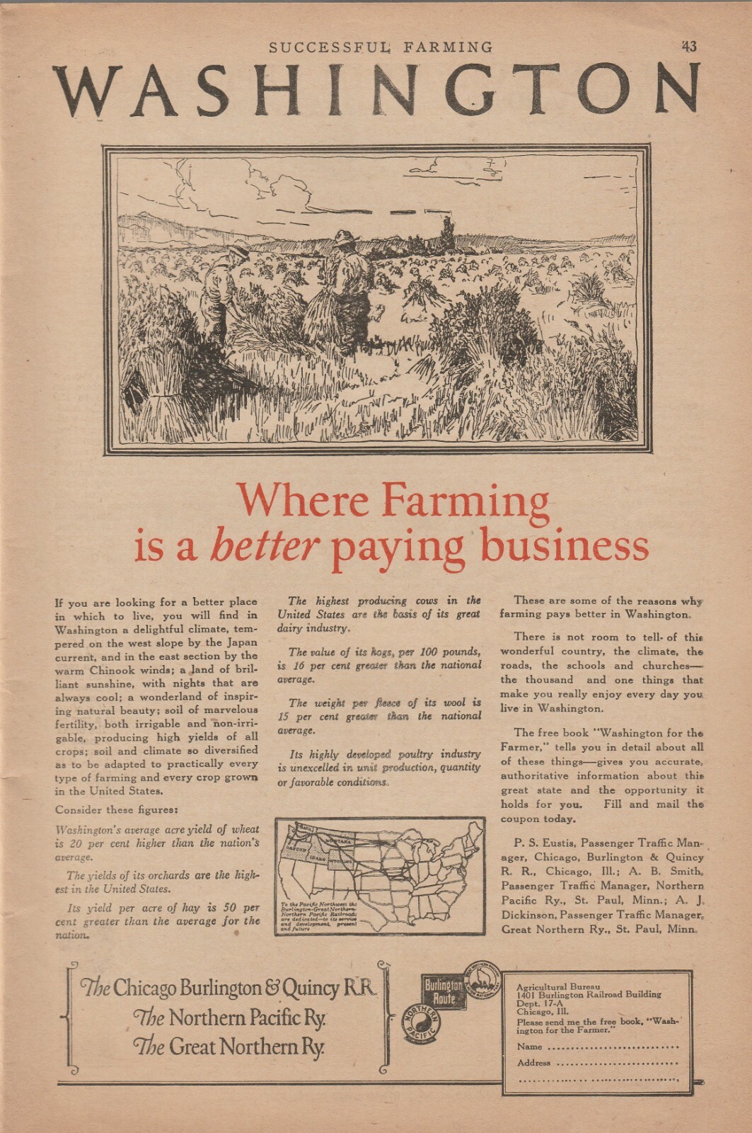 1924 Washington, Where Farming is a Better Paying Business Magazine Ad