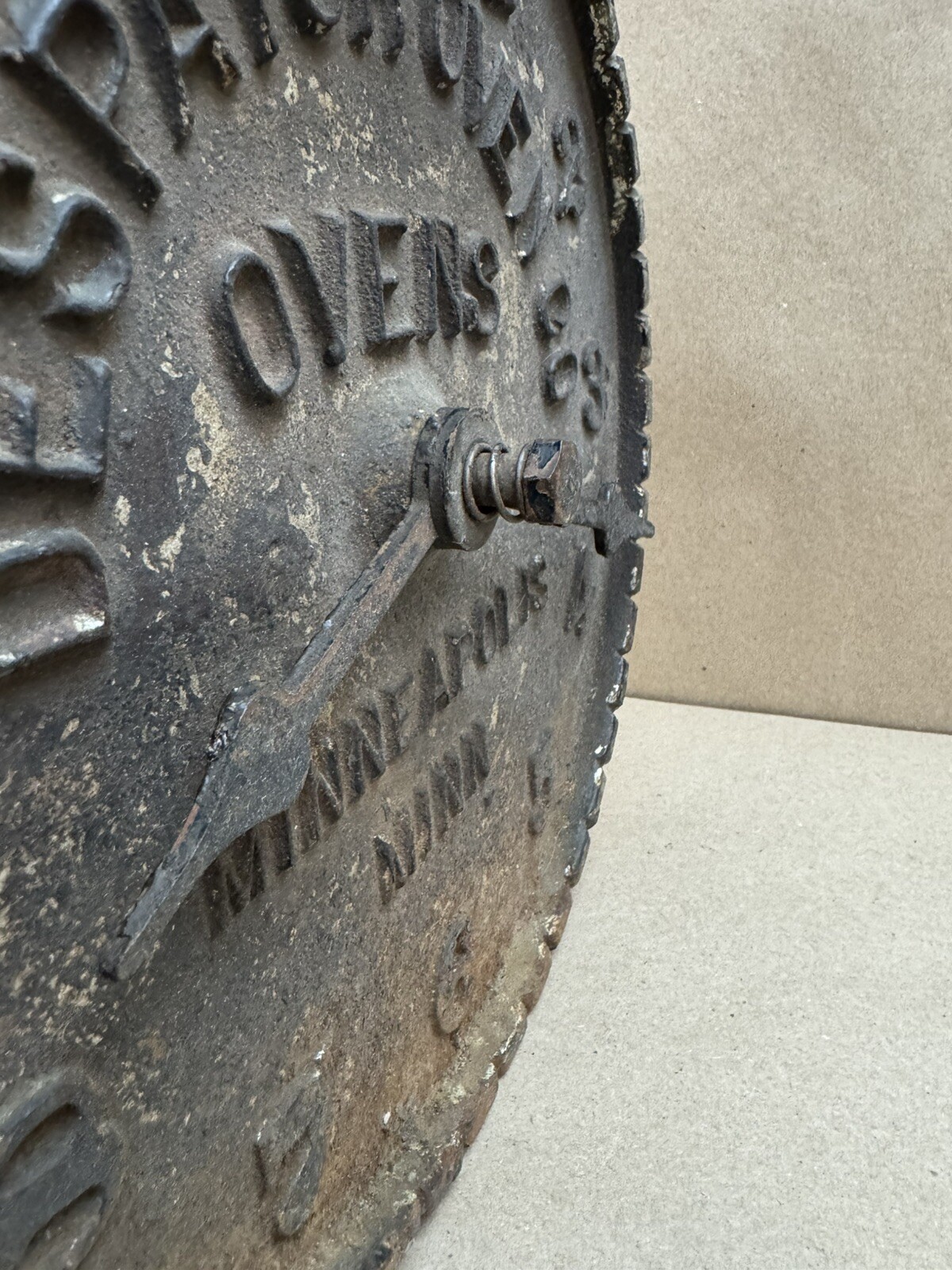 Antique Early Despatch Oven Clock Cast Iron Advertising Minneapolis Minnesota