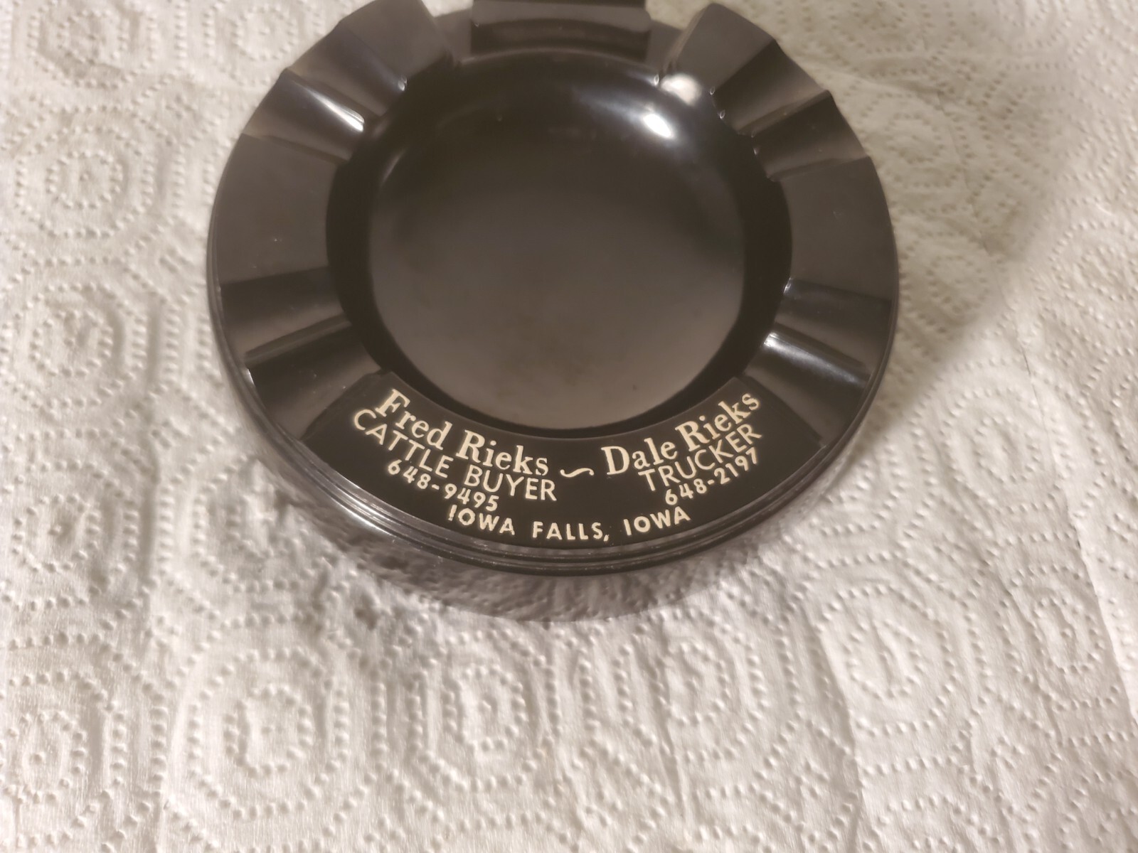 5&Prime; Plastic Ashtray Fred & Dale Rieks Iowa Falls Iowa Trucker Cattle Buyer