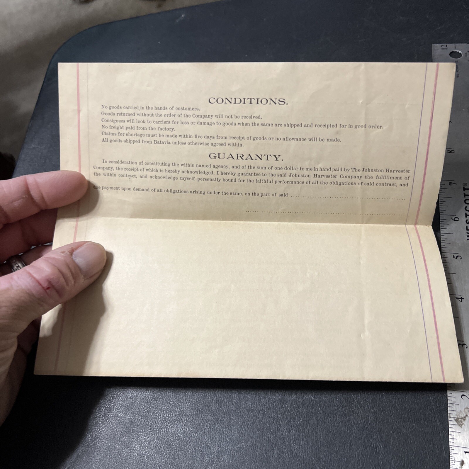 Rare 1883 Johnson Harvestor Co Farm Implement Sales Agreement