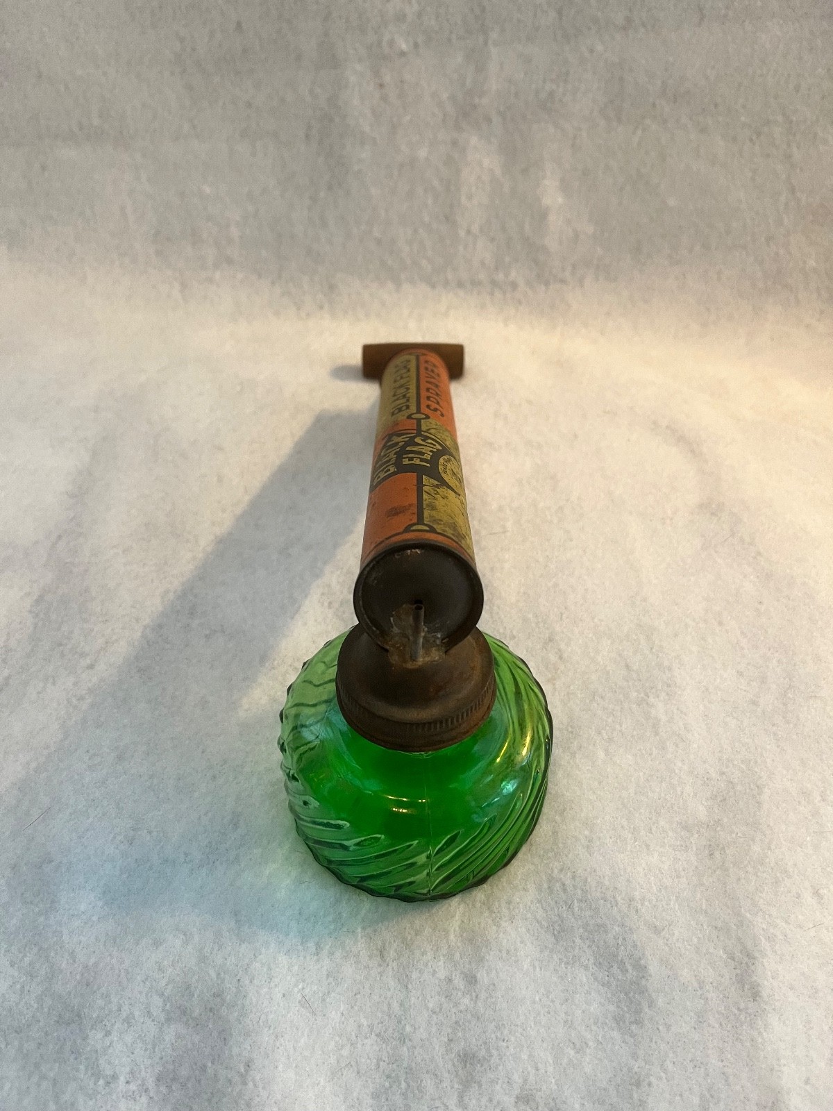 Vintage Black Flag Pump Sprayer With Green Glass Bowl