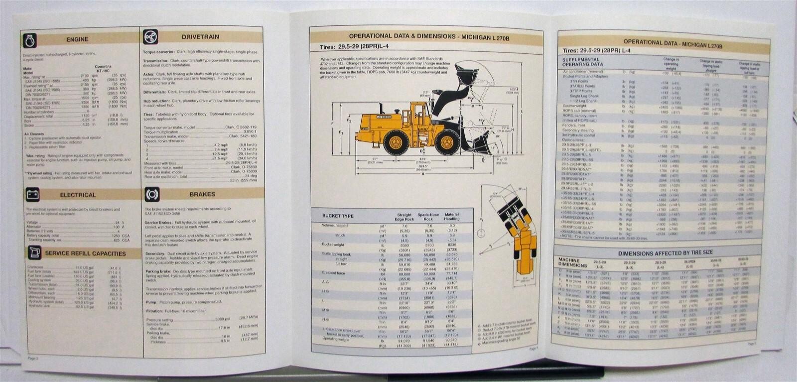 1991 Michigan L270B Loader Specification Construction Sale Brochure