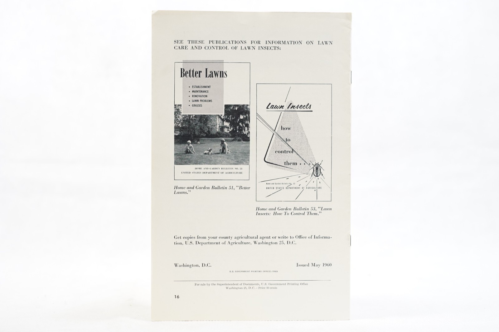 1960s Lawn Diseases USDA Home and Garden Bulletin No. 61 Agricultural Brochure