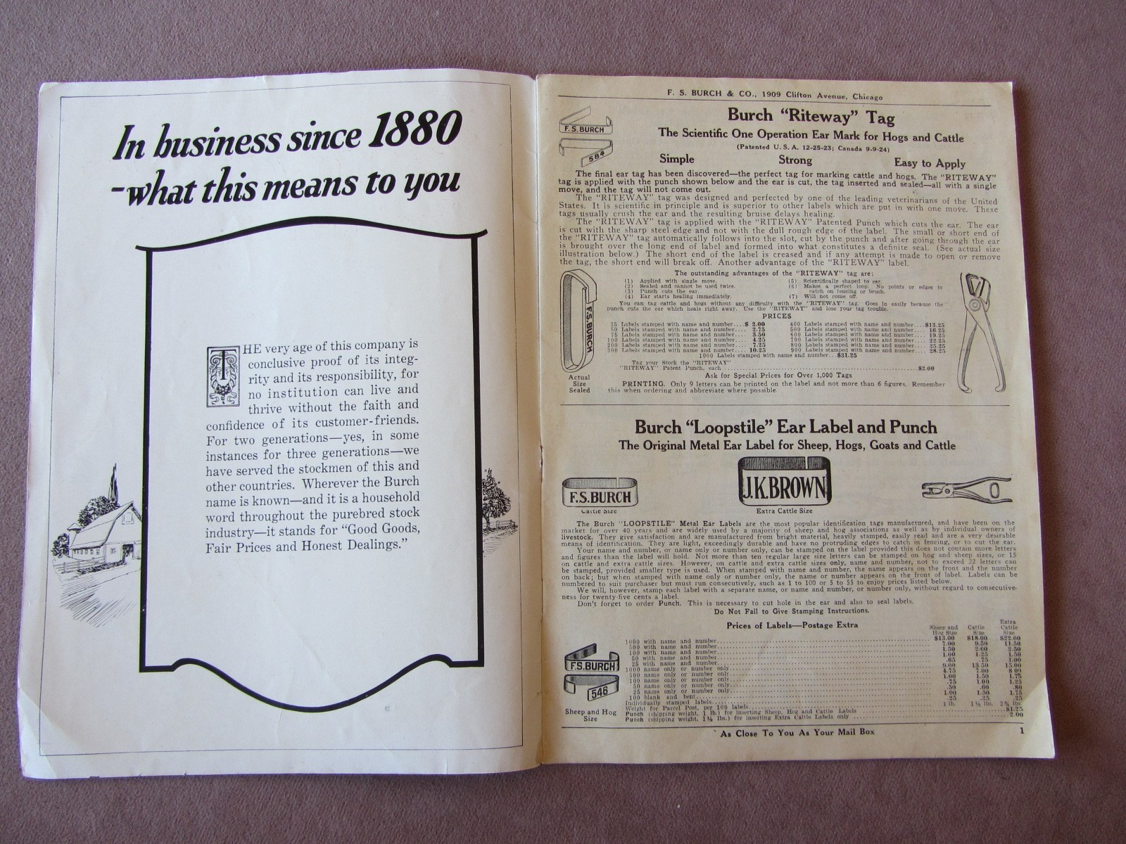 Vintage c1930 F.S. Burch’s Stockmen’s Supplies Catalog Tools Chemicals Prices