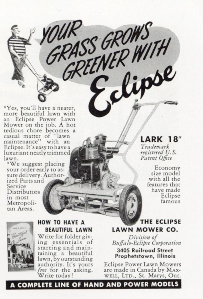 1952 Eclipse Mower: Your Grass Grows Greener Vintage Print Ad