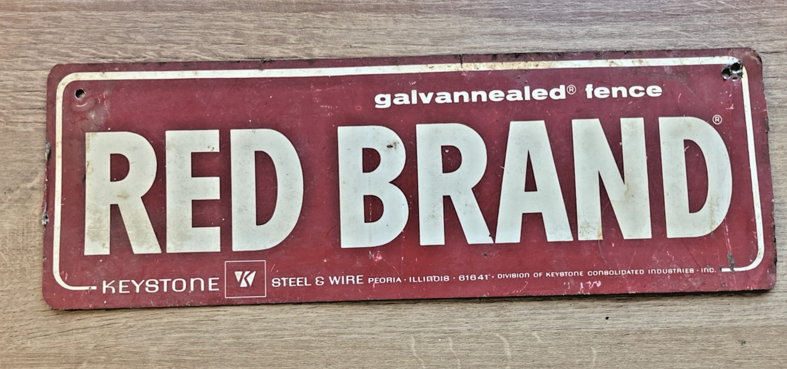 Vintage Red Brand Keystone Galvanized Fence Metal Tin Sign -2 sided-