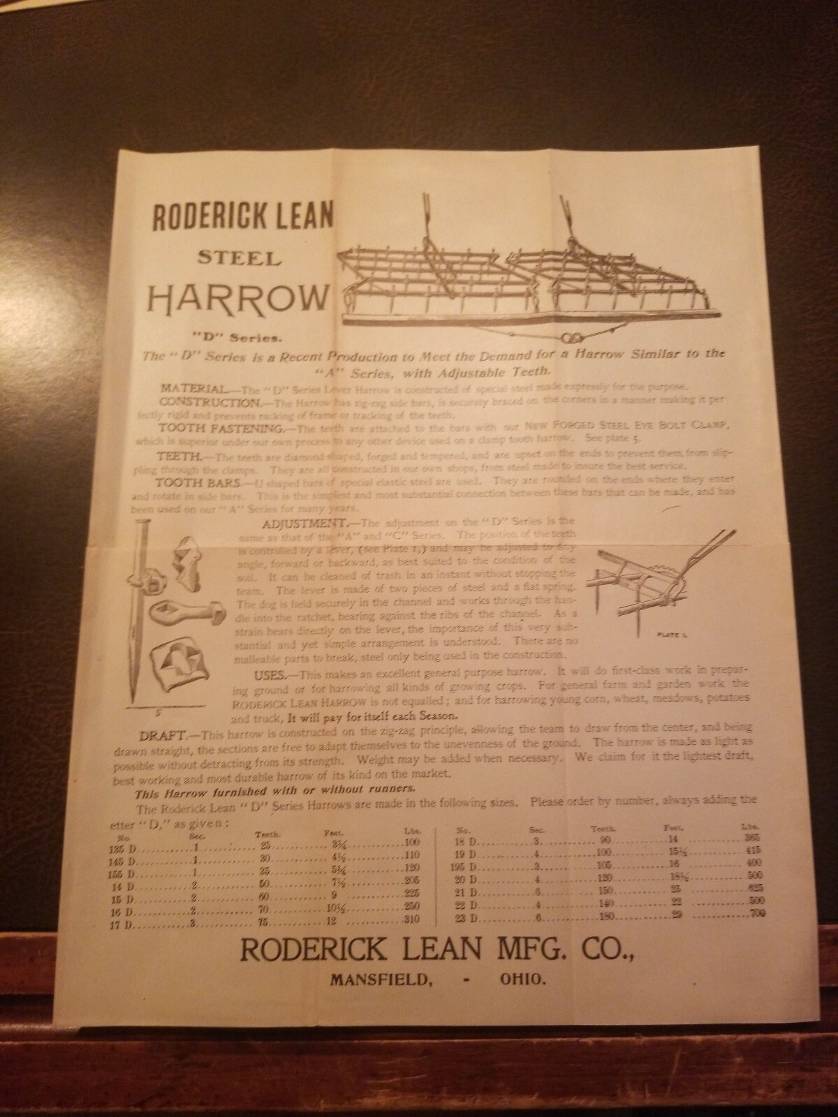 Vintage 1900s Roderick Lean Steel Harrow Advertisement Paper #1 Of #3 Different