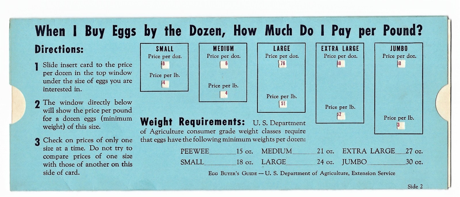 1940&rsquo;s Slide Pricing Guide for Eggs from the US Department of Agriculture