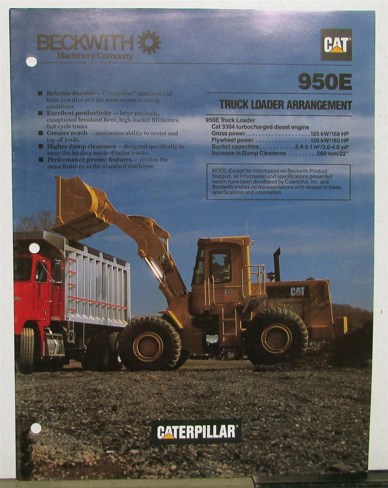1987 Caterpillar Beckwith 950E Truck Loader Arrangement Construction Folder