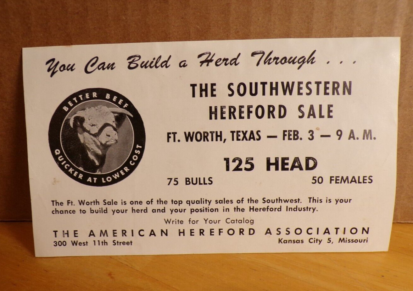 1950s The Southwestern Hereford Sale Ft Worth Texas Free Catalog Kansas City MO