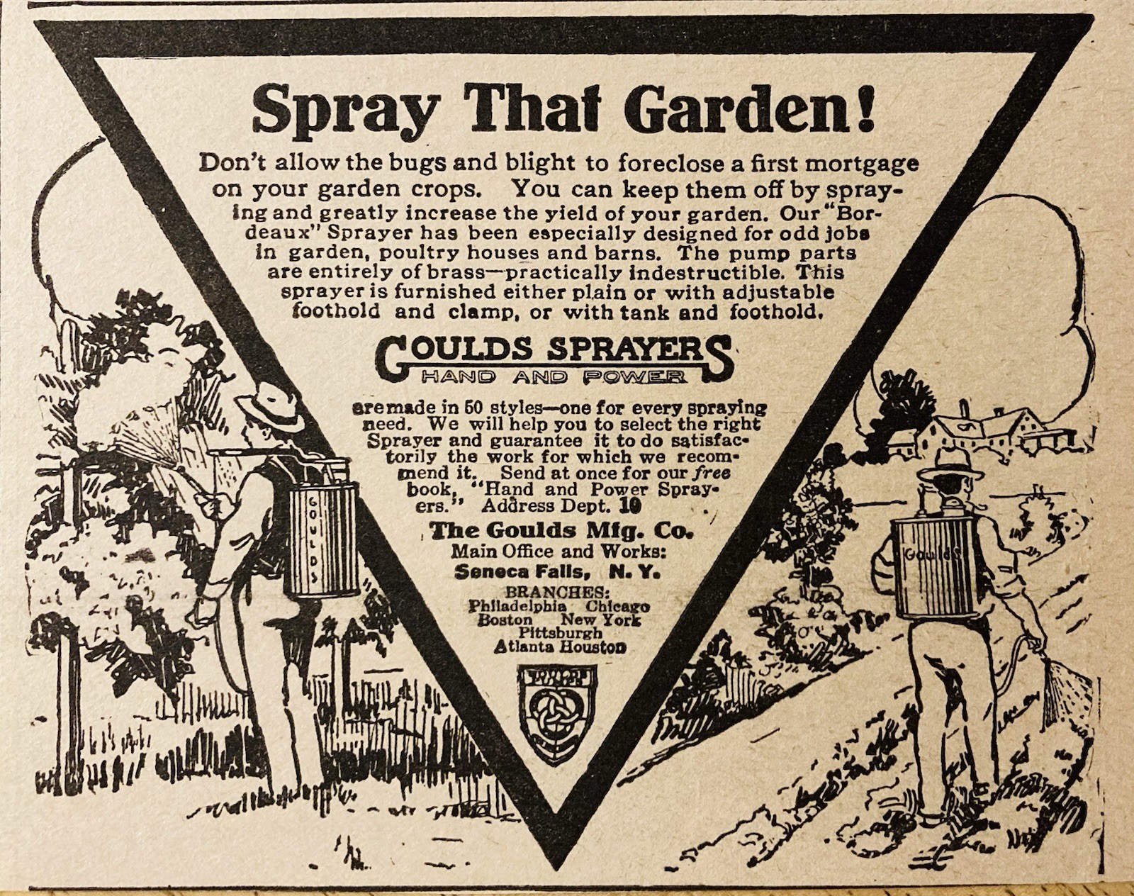 1918 AD.(XH85)~GOULDS MFG. CO. SENECA FALLS, NY. GOULDS GARDEN SPRAYERS