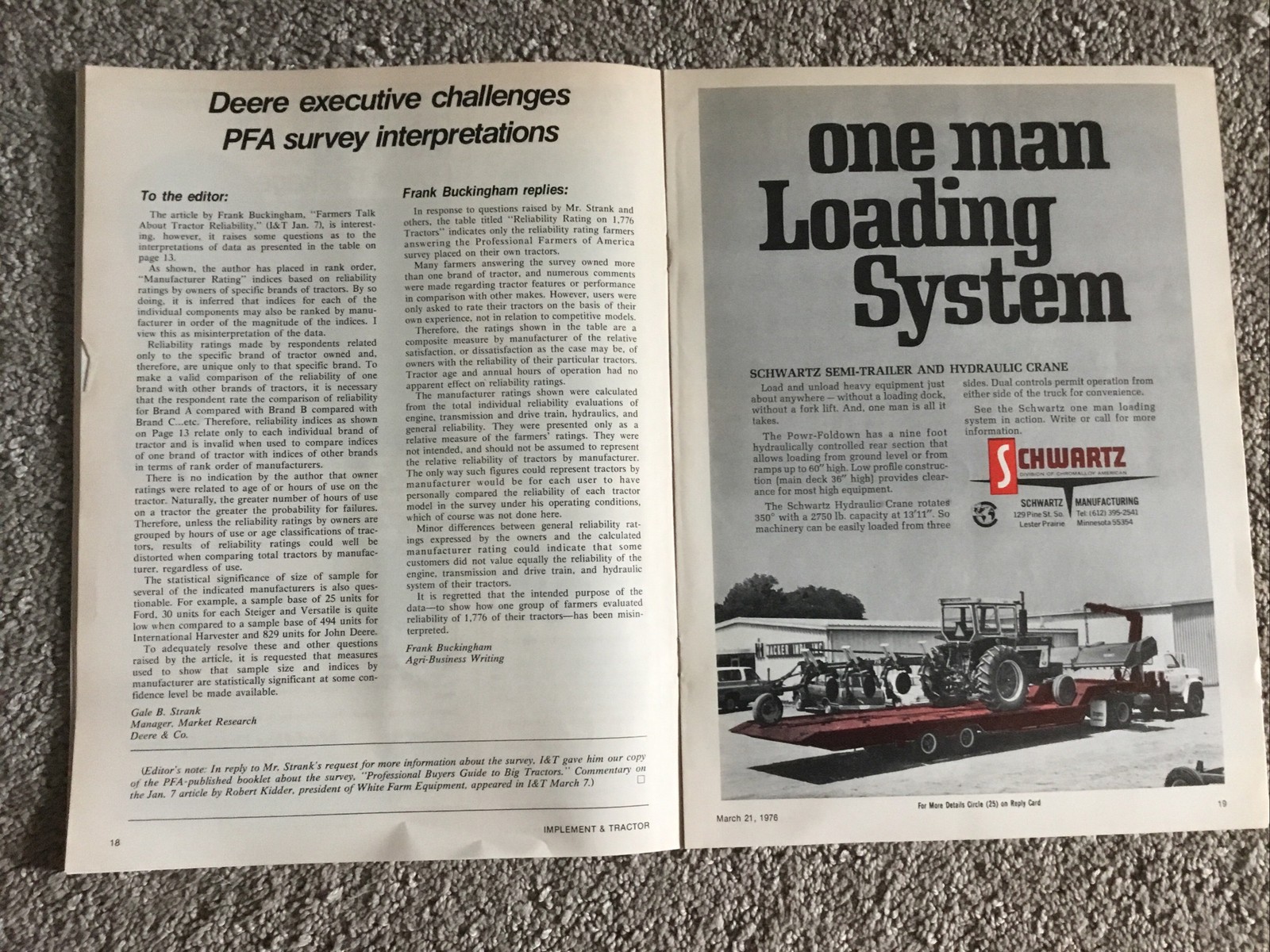 Implement & Tractor Magazine March 21, 1976 Farming Agriculture Vintage Ads J