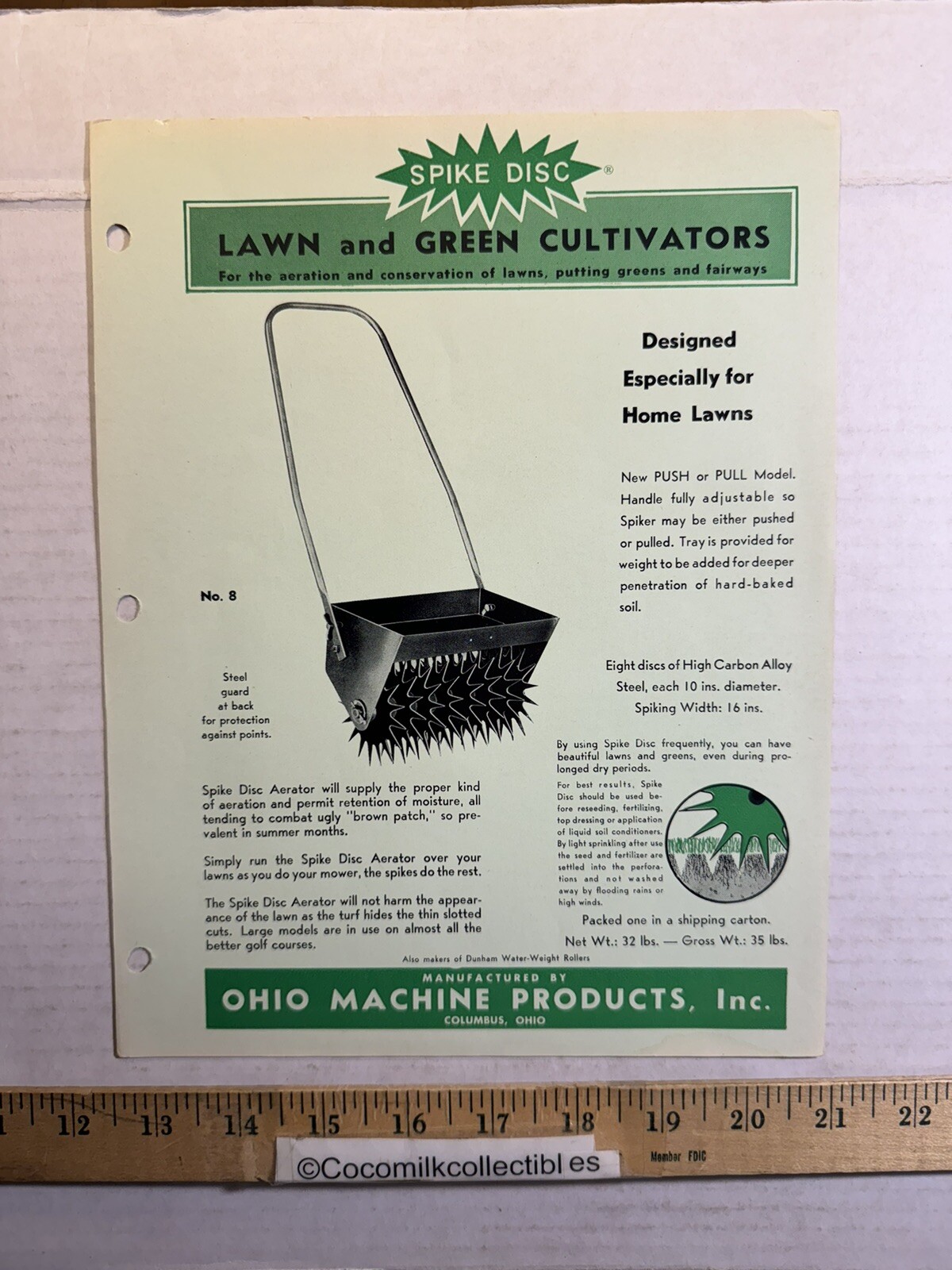 Vintage OHIO Machine Products Spike Disc Lawn & Green Cultivators Brochure
