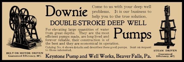 1909 Keystone Pump & Well Works Downie Pumps, Beaver Falls NEW Metal Sign: 6×18&Prime;