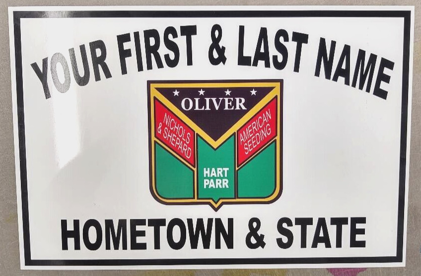 PERSONALIZED OLIVER HART PARR TRACTOR ALUMINUM NAME SIGN