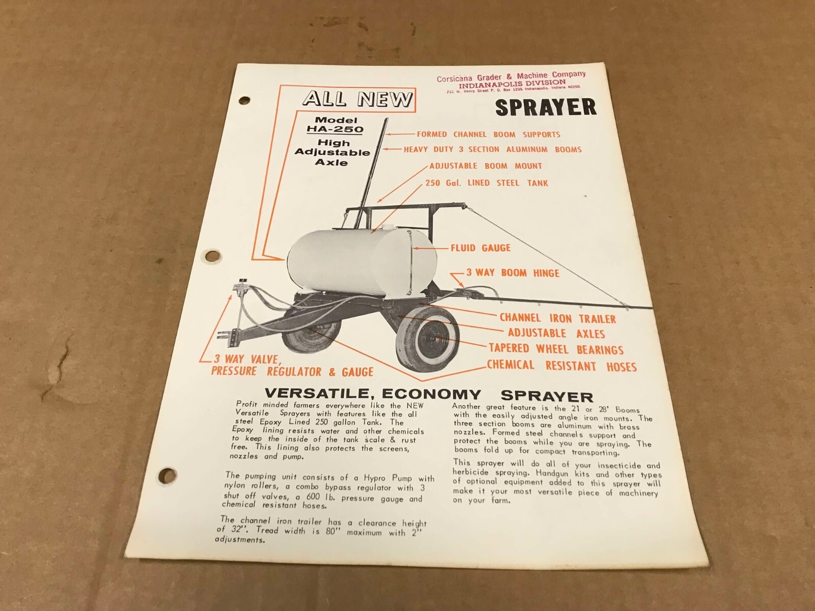 Vintage Corsicana Grader Model HA-250 Versatile Economy Sprayer Flyer