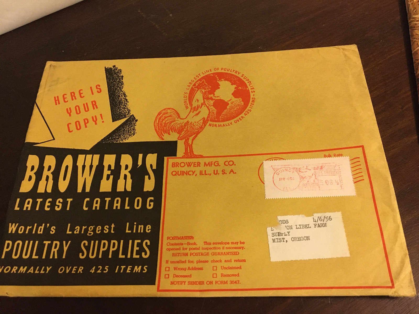 Brower Catalog 67, 1956, Poultry & Hog Supplies Book, Never used w envelope