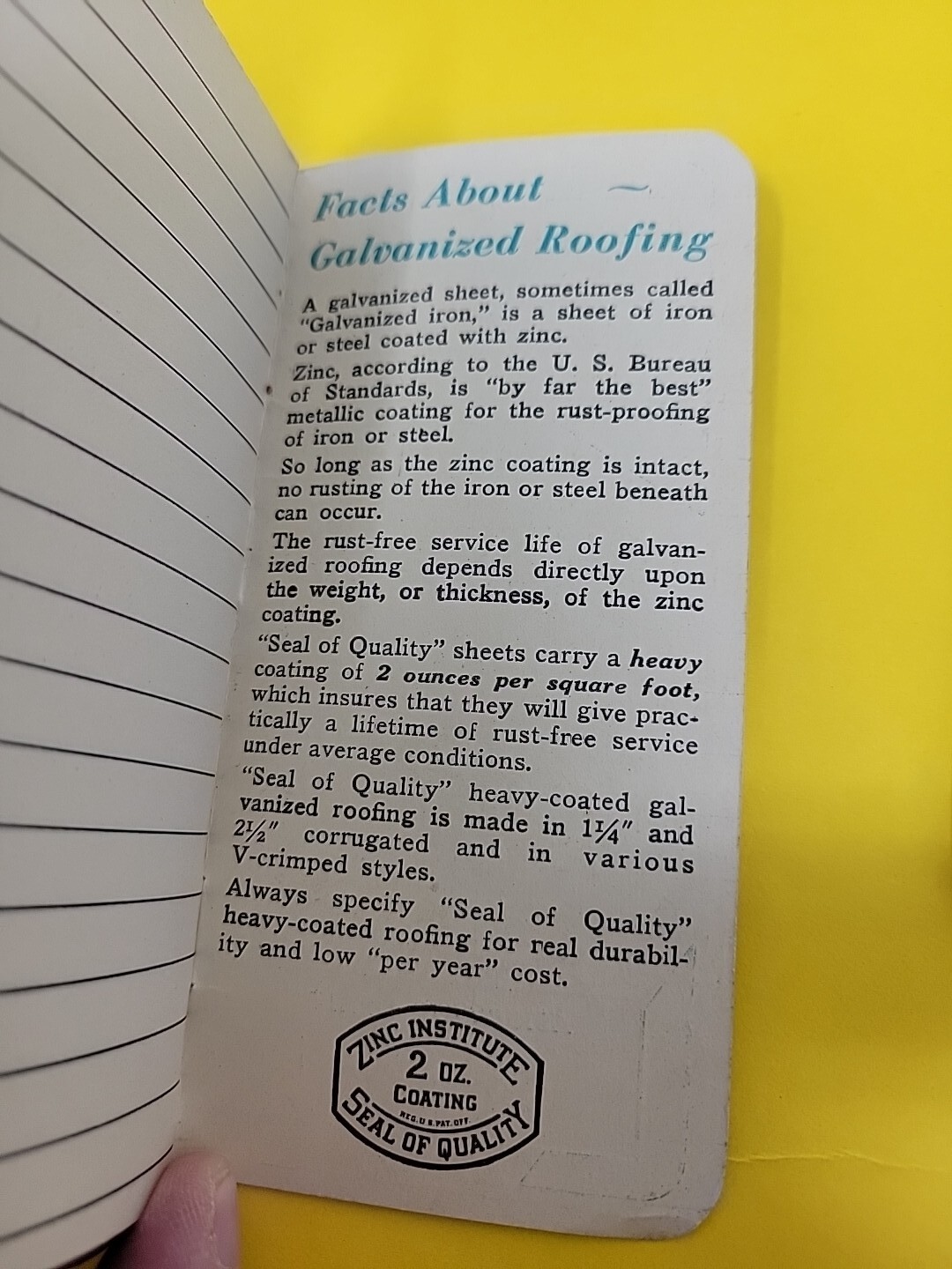 Lot of 4 Vintage Zinc Institute Galvanized Roofing Notebook Advertising RARE