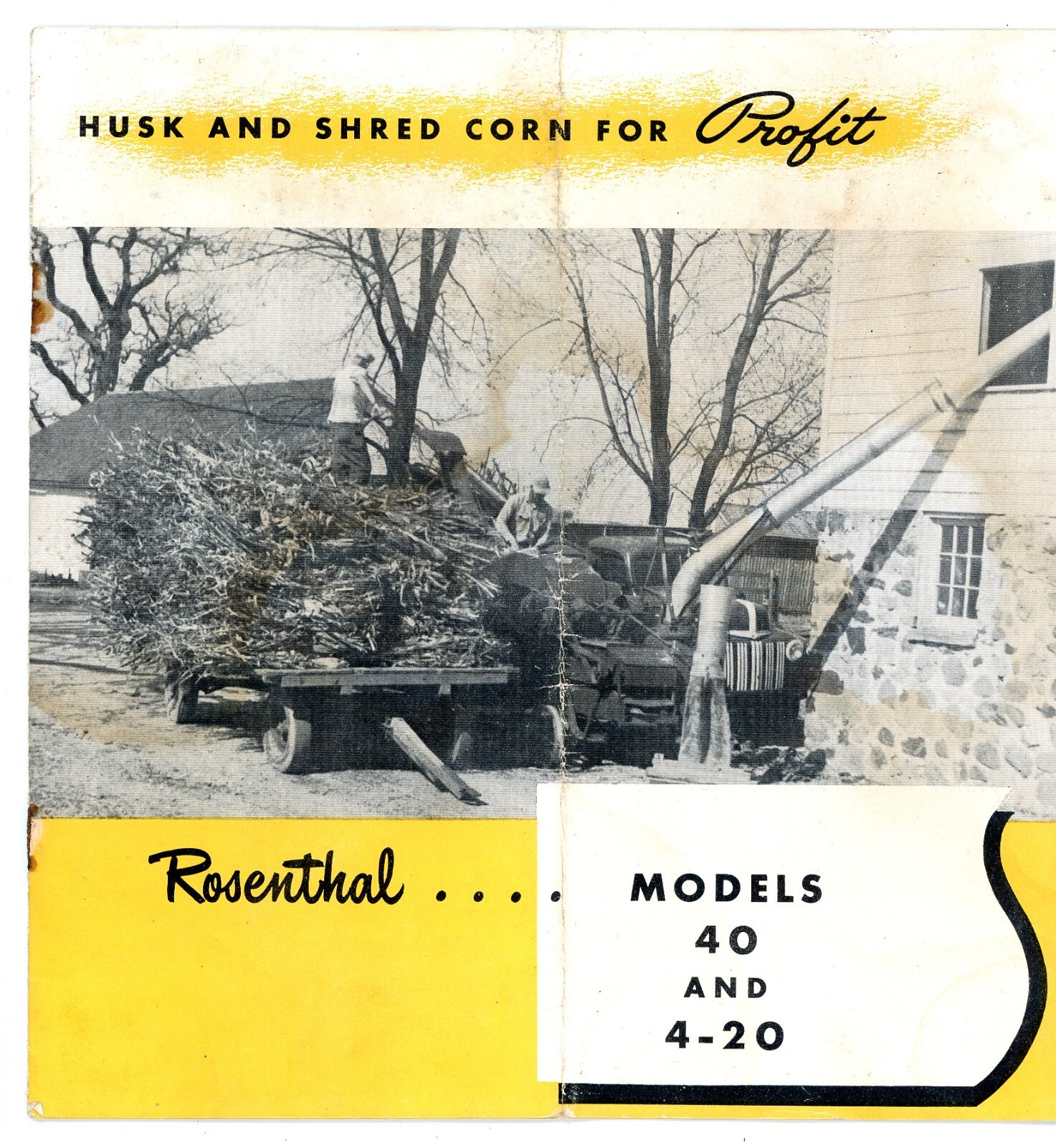 1950 Rosenthal Corn Husker model 40 & 4-20 sales brochure w/letter Milwaukee WI