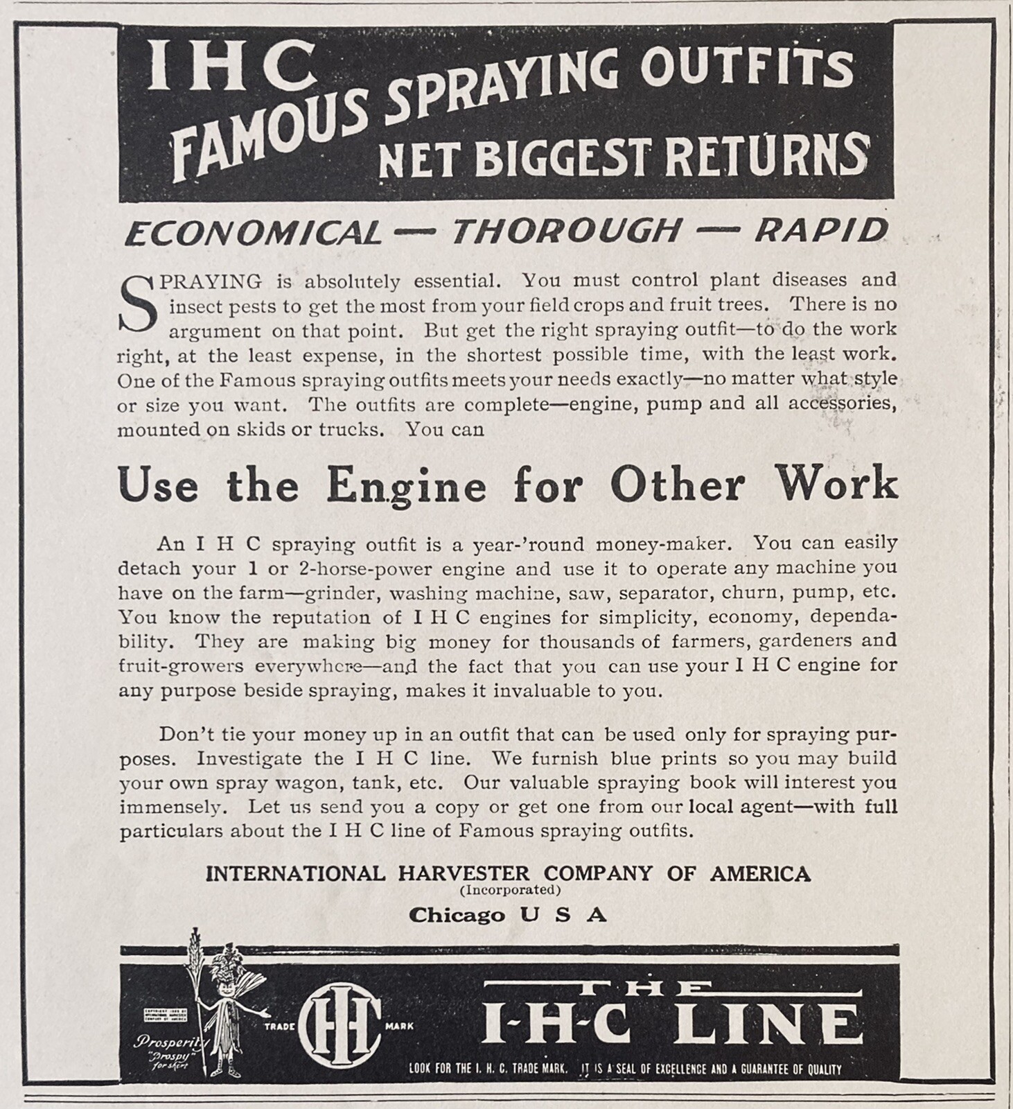 1910 AD(XH46)~INTERNATIONAL HARVESTER CO. IHC FAMOUS HOME SPRAYING OUTFITS