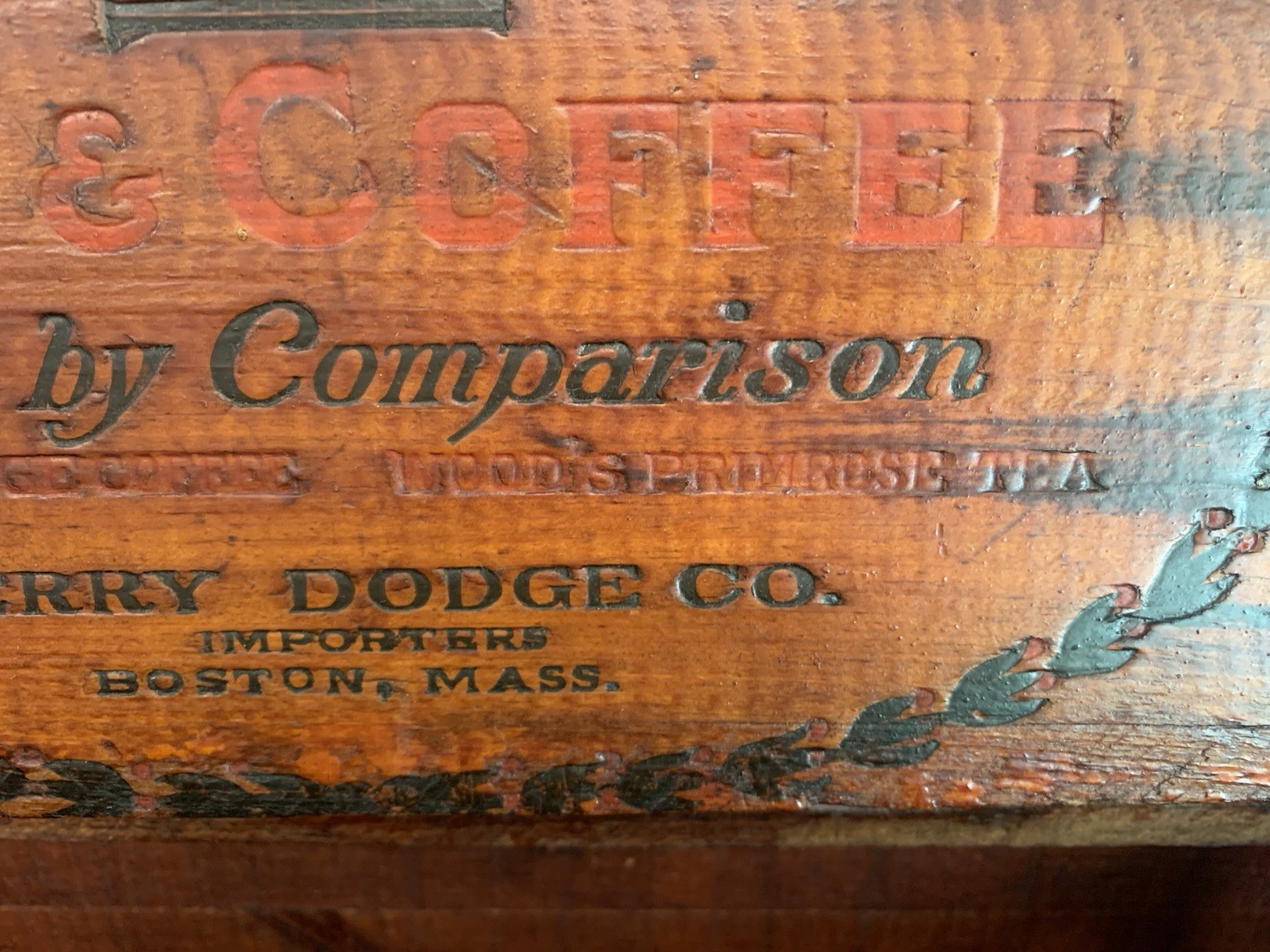 Wood&rsquo;s TEAS & COFFEE BOSTON Mass Wood CRATE Box Early 1900&rsquo;s