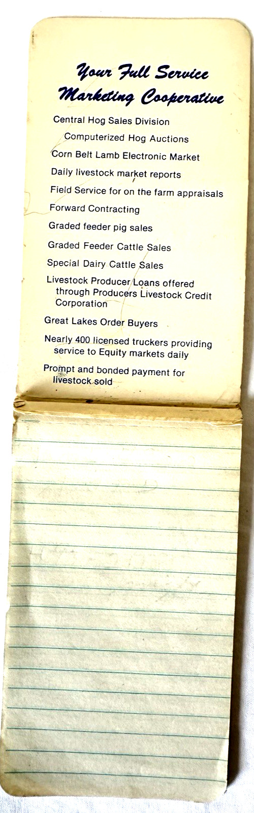 Vintage Equity Co-Operative Livestock Sales Advertising Notepad North Central US