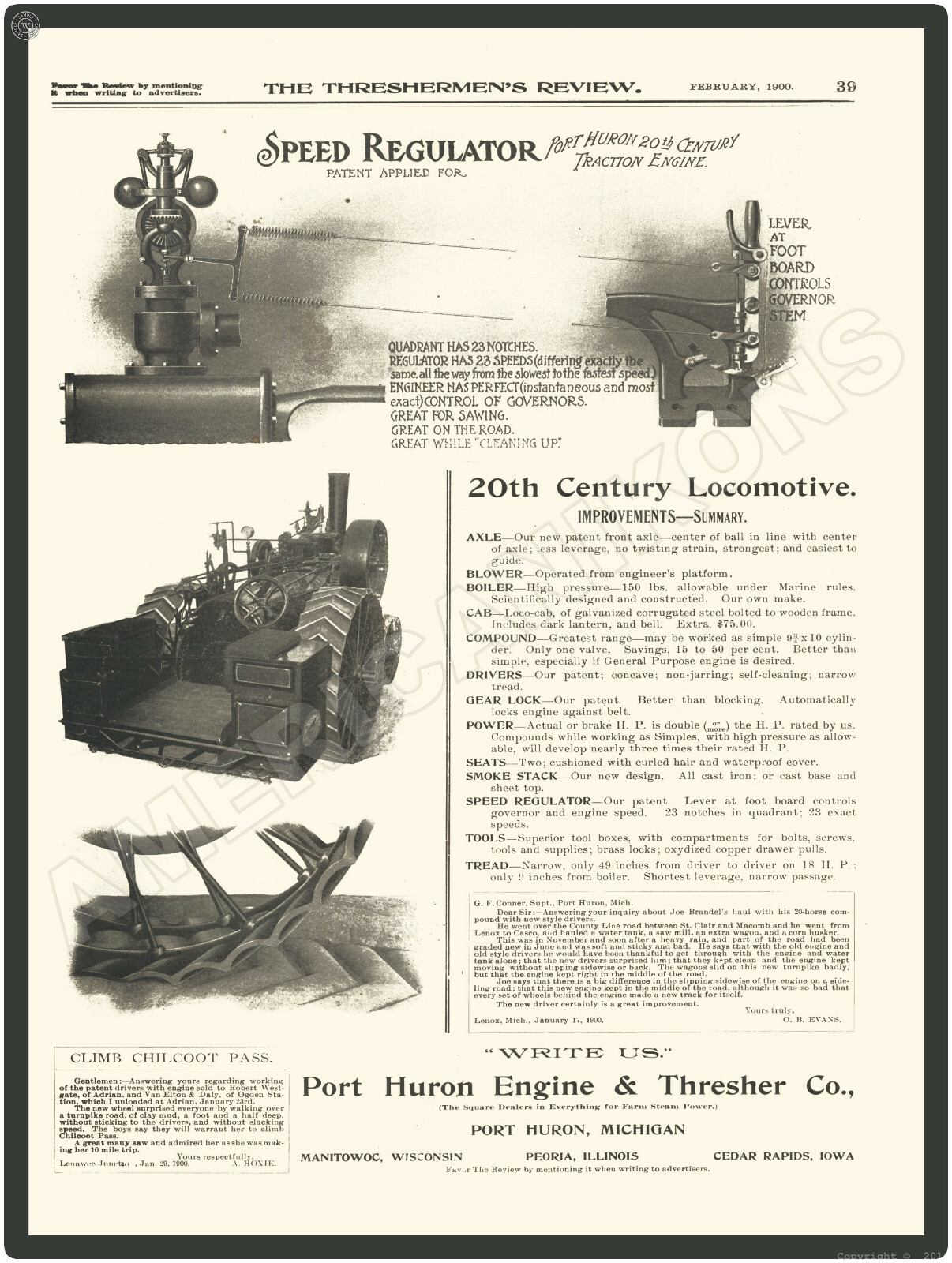 1900 Port Huron Engine & Thresher Company New Metal Sign 20th Century Locomotive