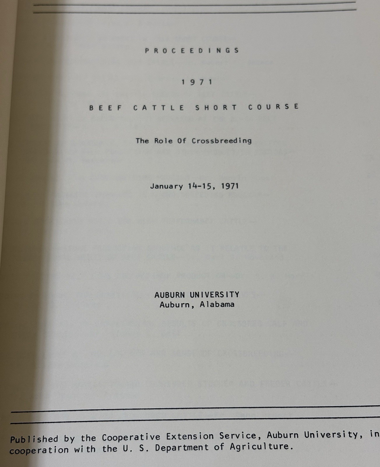 Vintage Cow Cattle Course Book on ROLE OF CROSSBREEDING – 1971 Alabama Cattlemen