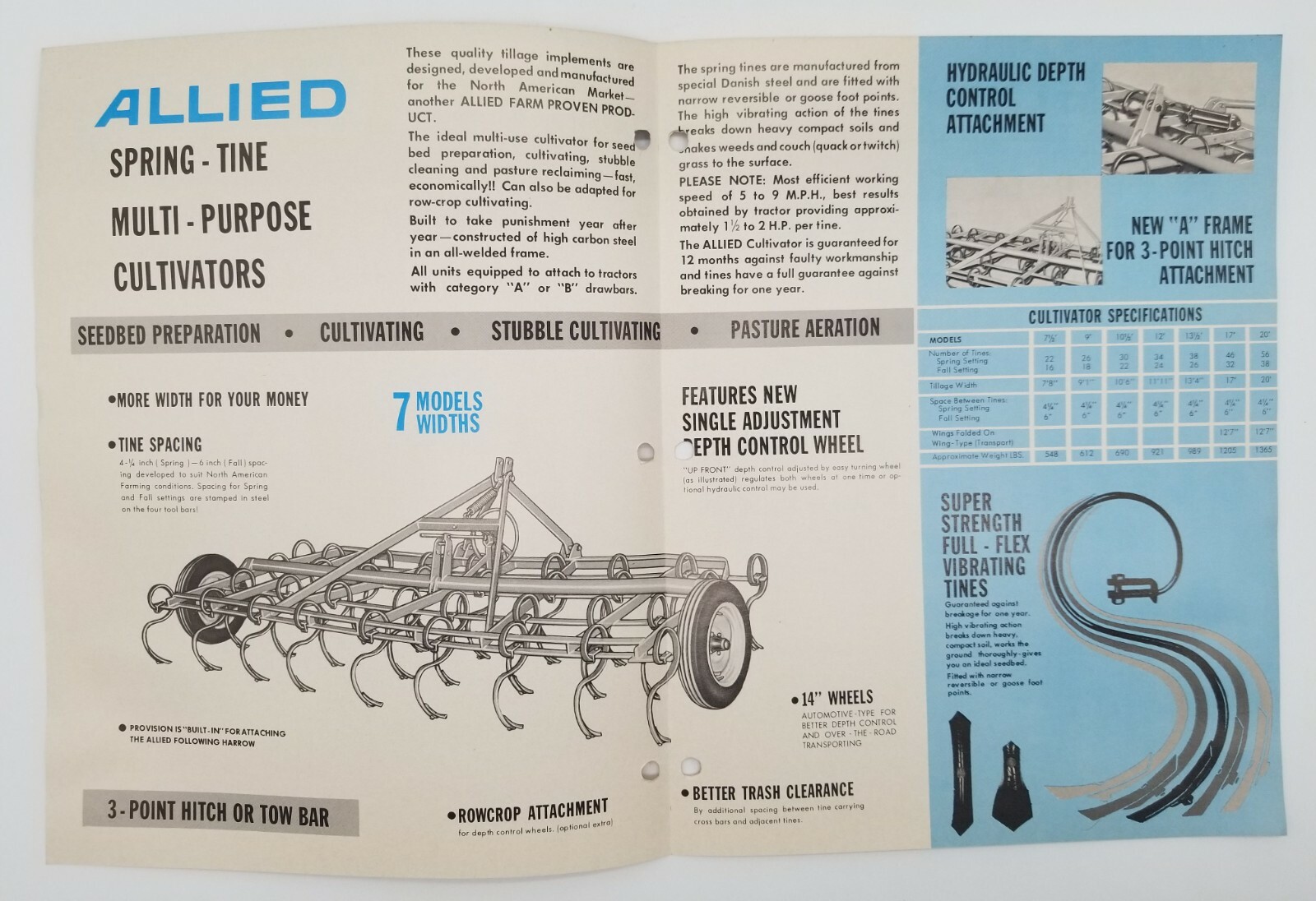 Vintage Allied Spring Tine Cultivators Sales & Dealer Advertising Brochure
