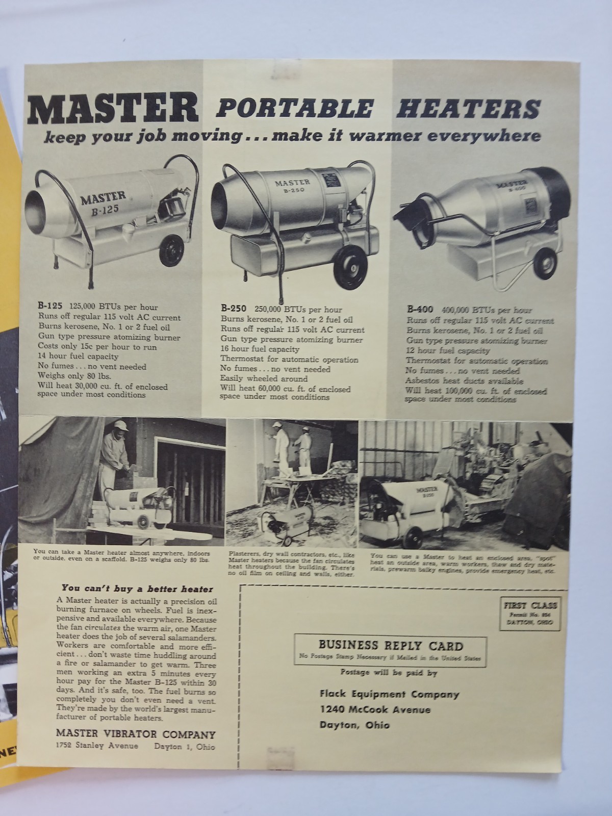 1960s Master Portable Heater ADVERTISING BROCHURE Mailers (2) Vintage