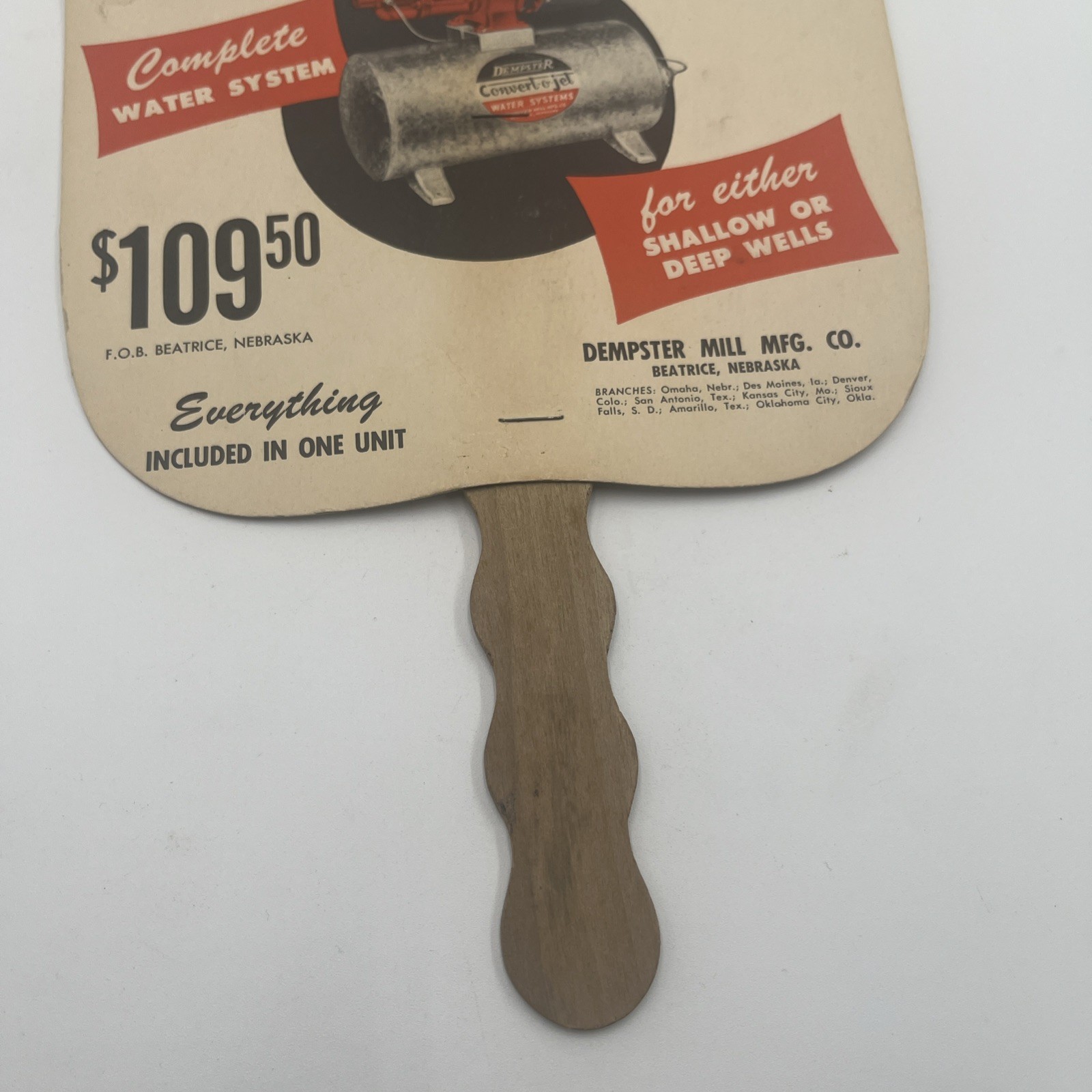 Vintage Dempster Convert-O Jet Water System Promotional Hand Fan 11.5” x 7.5”